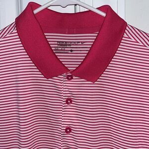 Nike Golf Pink & White Stripe mens DriFit polo shirt L Standard Fit Men’s